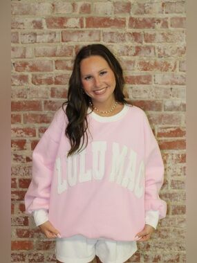 Lulu Mac Color Block Pink With White Stitch Sweatshirt